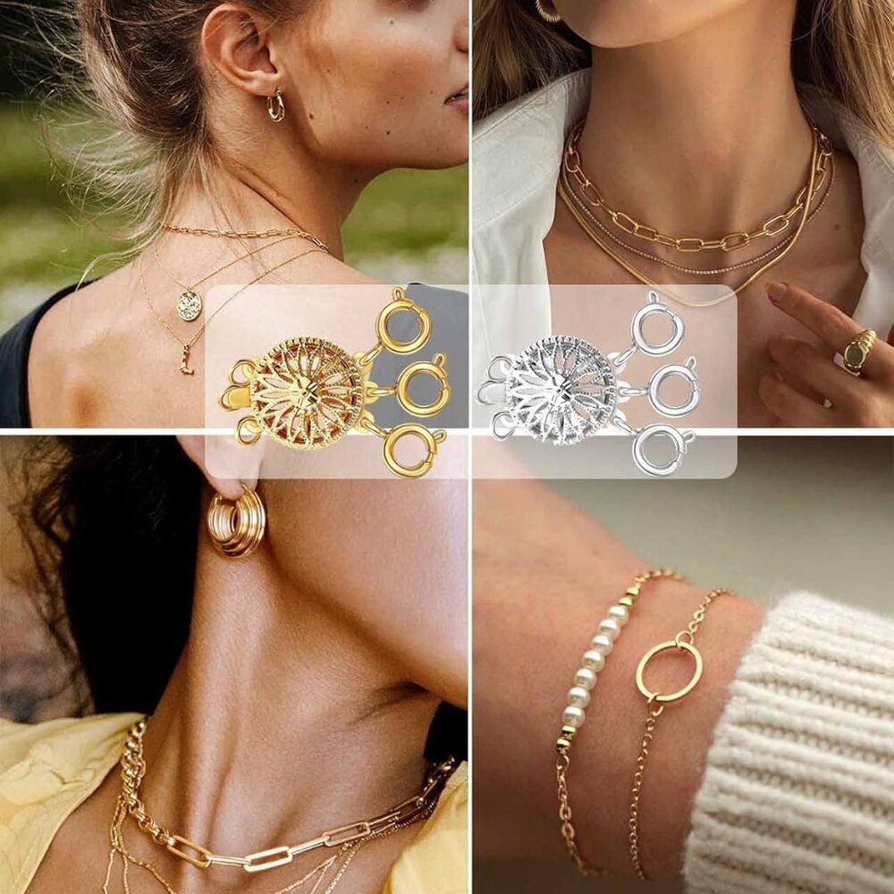 Layered Necklace Clasp for Women Slide Jewelry Lock Silver & 14k Gold Jewelry Br - Picture 6 of 6